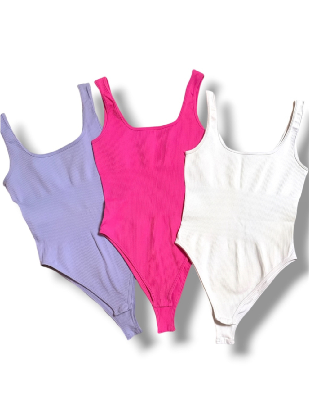 OQQ Women's 3 Piece Bodysuits Sexy Ribbed Bodysuit Set Size S Purple Pink White